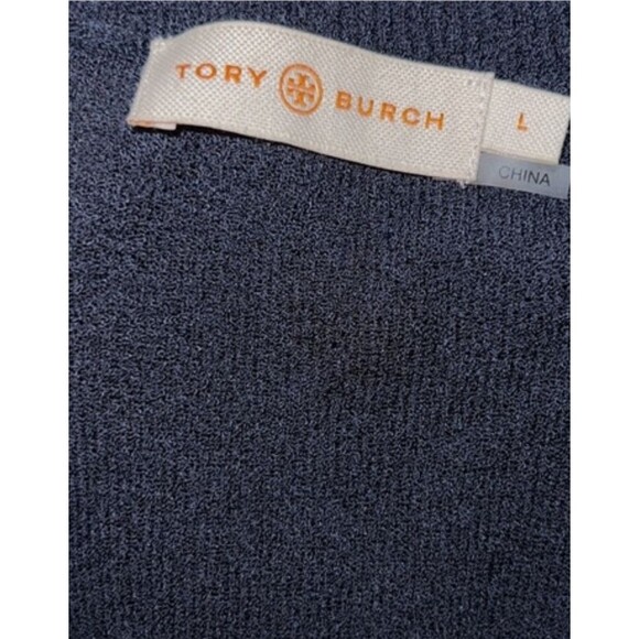 Tori Burch Women's Navy Embellished Short Sleeve Stretchy Sweater Top Sz L - Picture 7 of 13